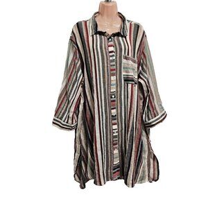 Natural Life Button Up Hi-lo Striped Gauzy Tunic Dress Size L/XL Cotton